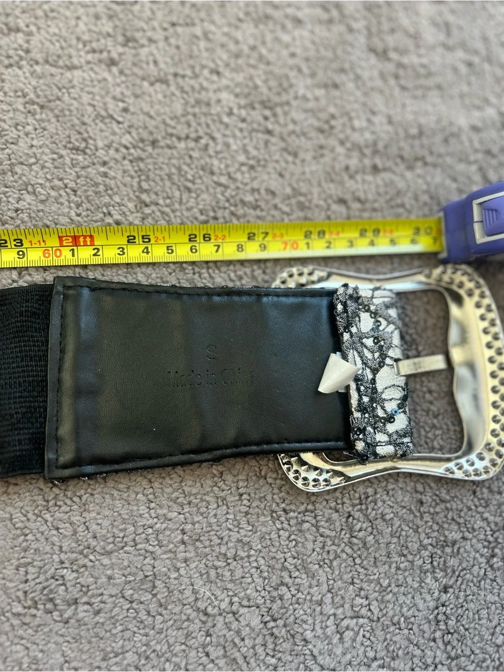 Buckle Black and Silver Stretch Belt with Rhinestone Buckle